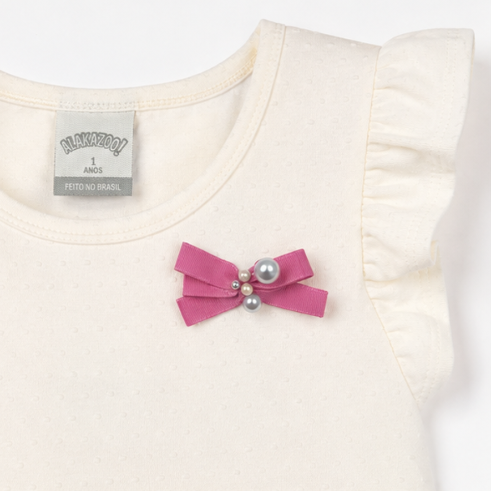 Conjunto Infantil Feminino Alakazoo Cerejas Malha Nikko Blusa Batinha e Short
