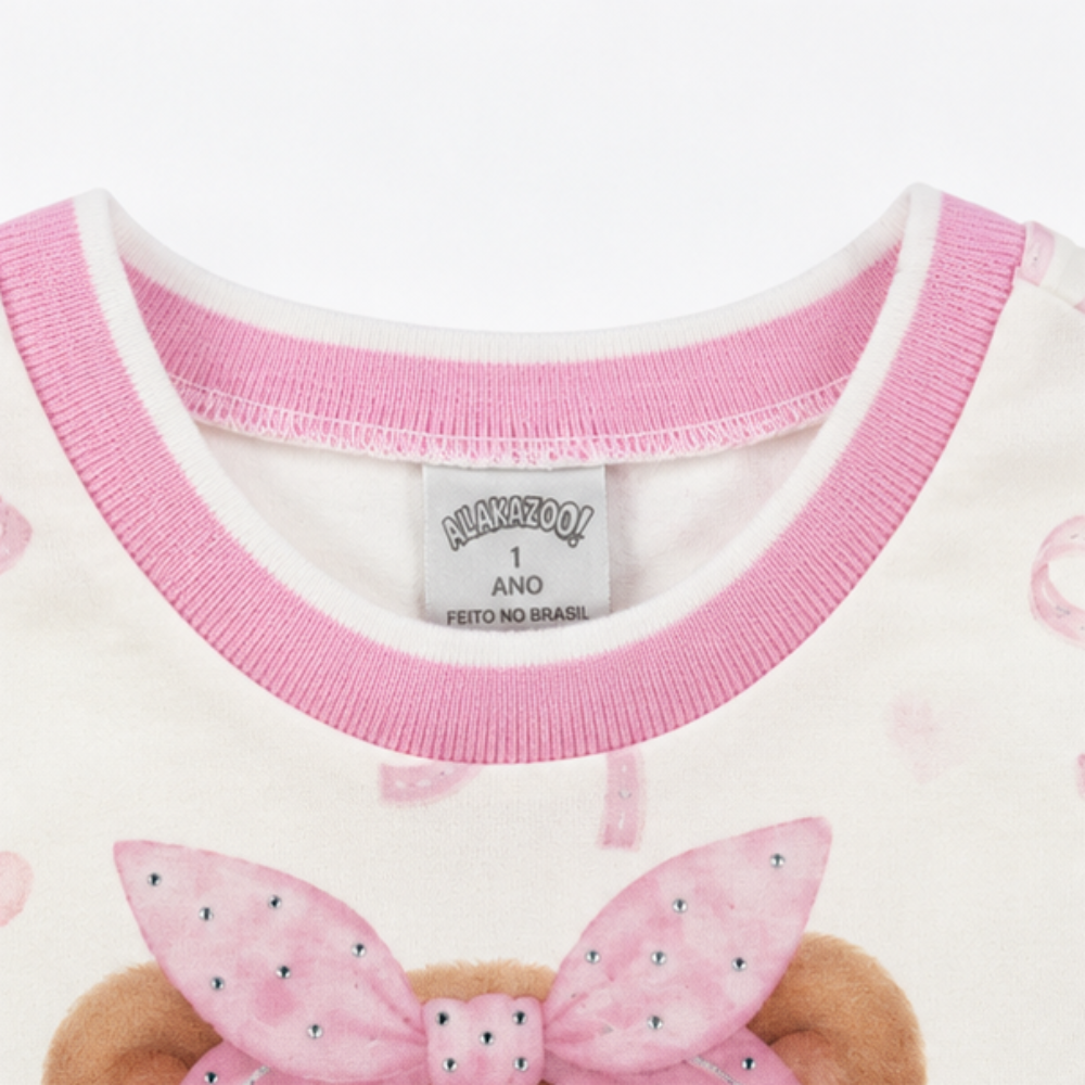 Blusa Infantil Feminina Alakazoo Ursinha Estilosa em Moletinho Leve