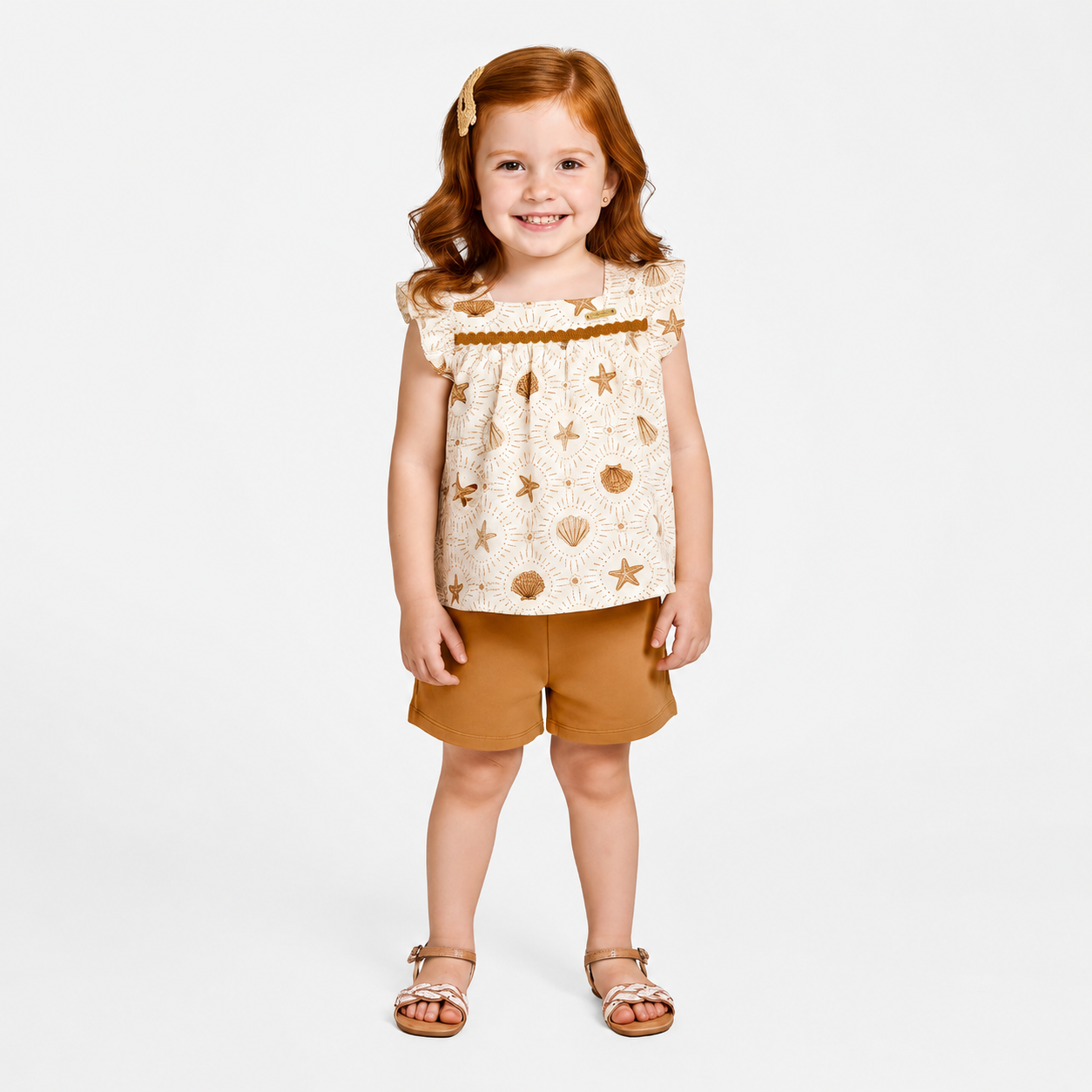 Conjunto Infantil Feminino Alakazoo Fundo do Mar Blusa Alcinha e Short Moletinho