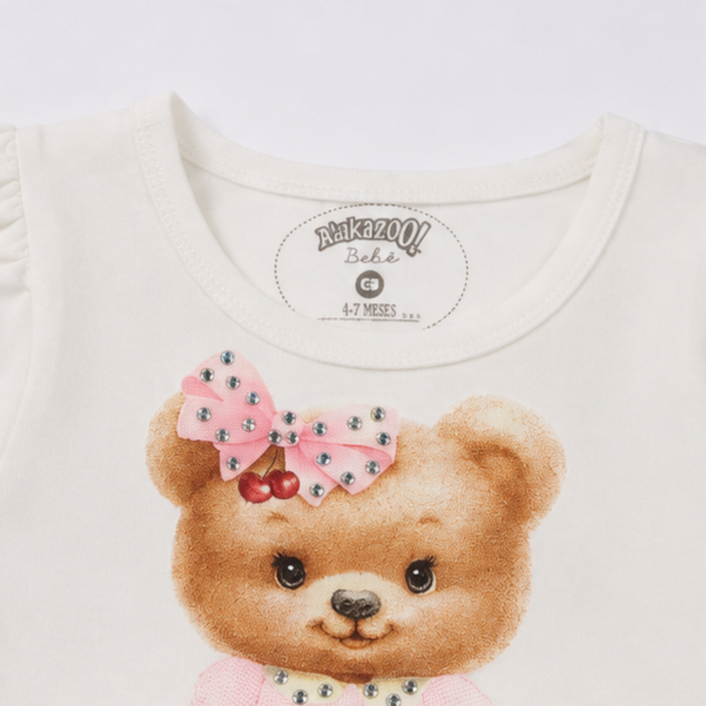 Conjunto Infantil Feminino Alakazoo Bebê Ursinha Sweet Bear e Short-Saia Xadrez