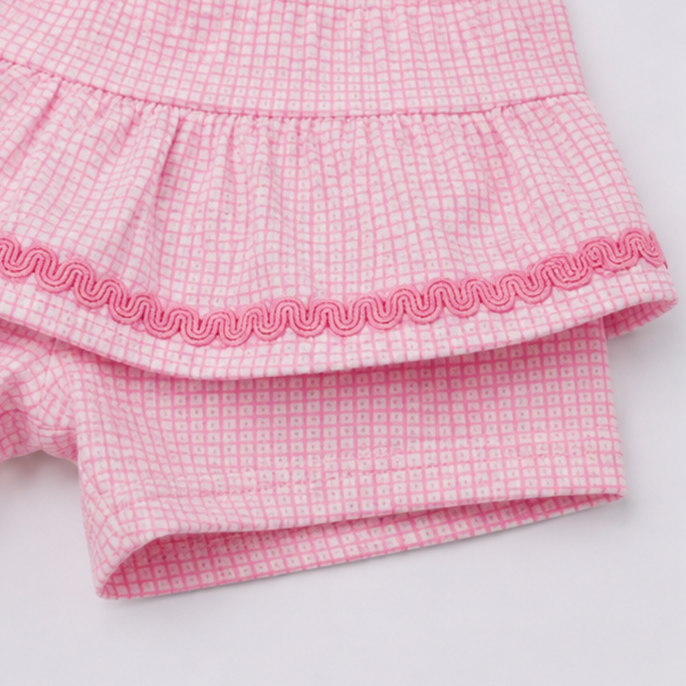 Conjunto Infantil Feminino Alakazoo Bebê Ursinha Sweet Bear e Short-Saia Xadrez