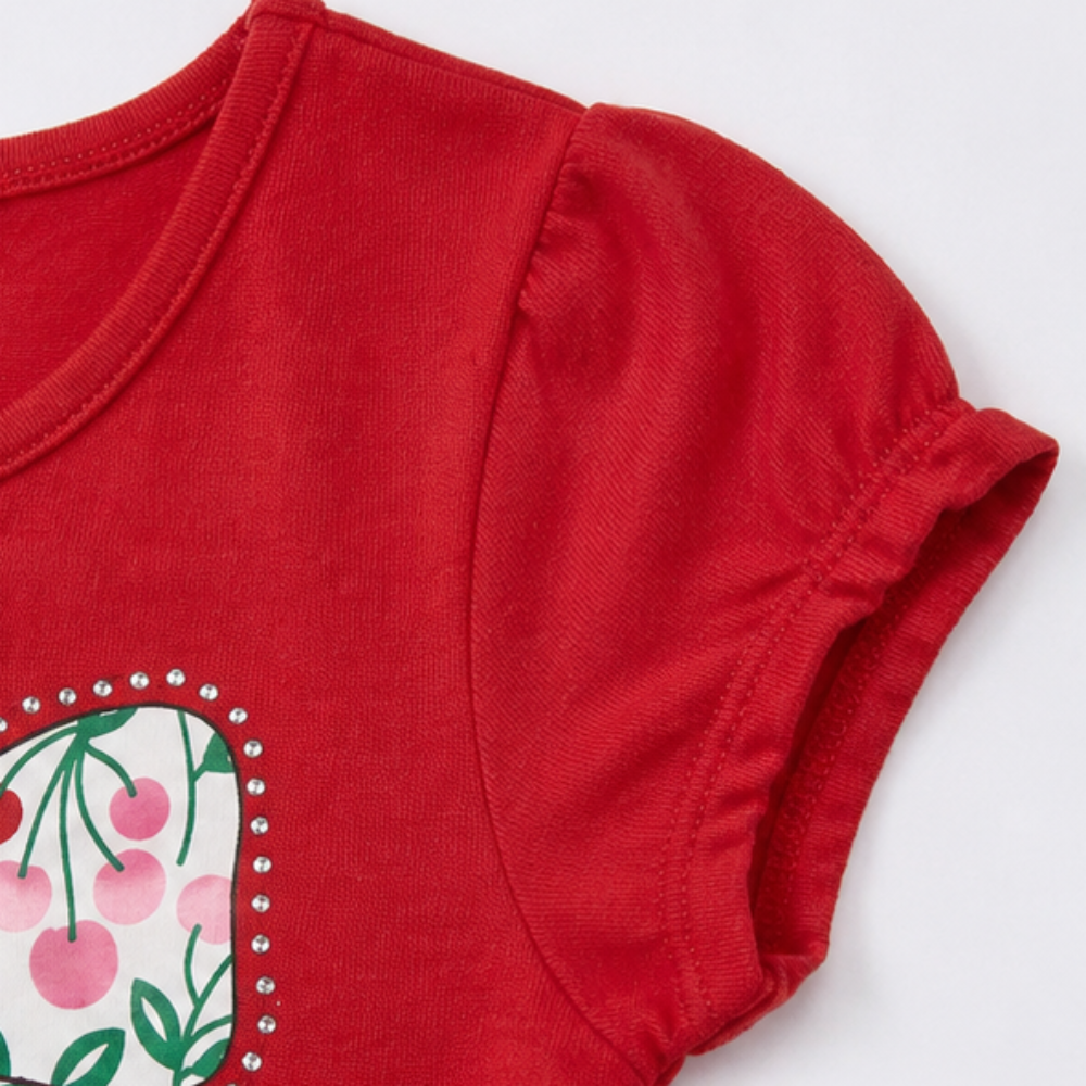 Conjunto Infantil Feminino Kyly Cerejas com Strass - Blusa + Short-Saia