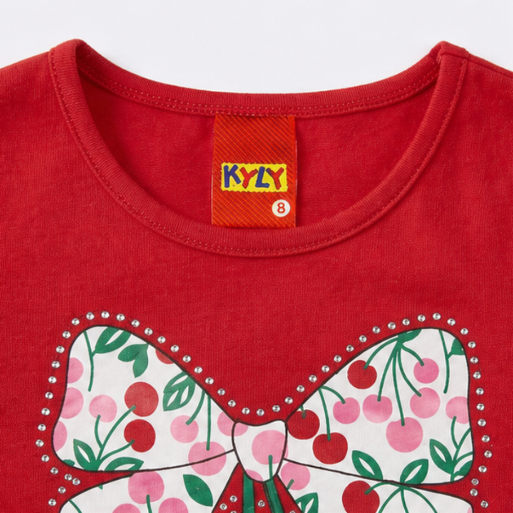 Conjunto Infantil Feminino Kyly Cerejas com Strass - Blusa + Short-Saia