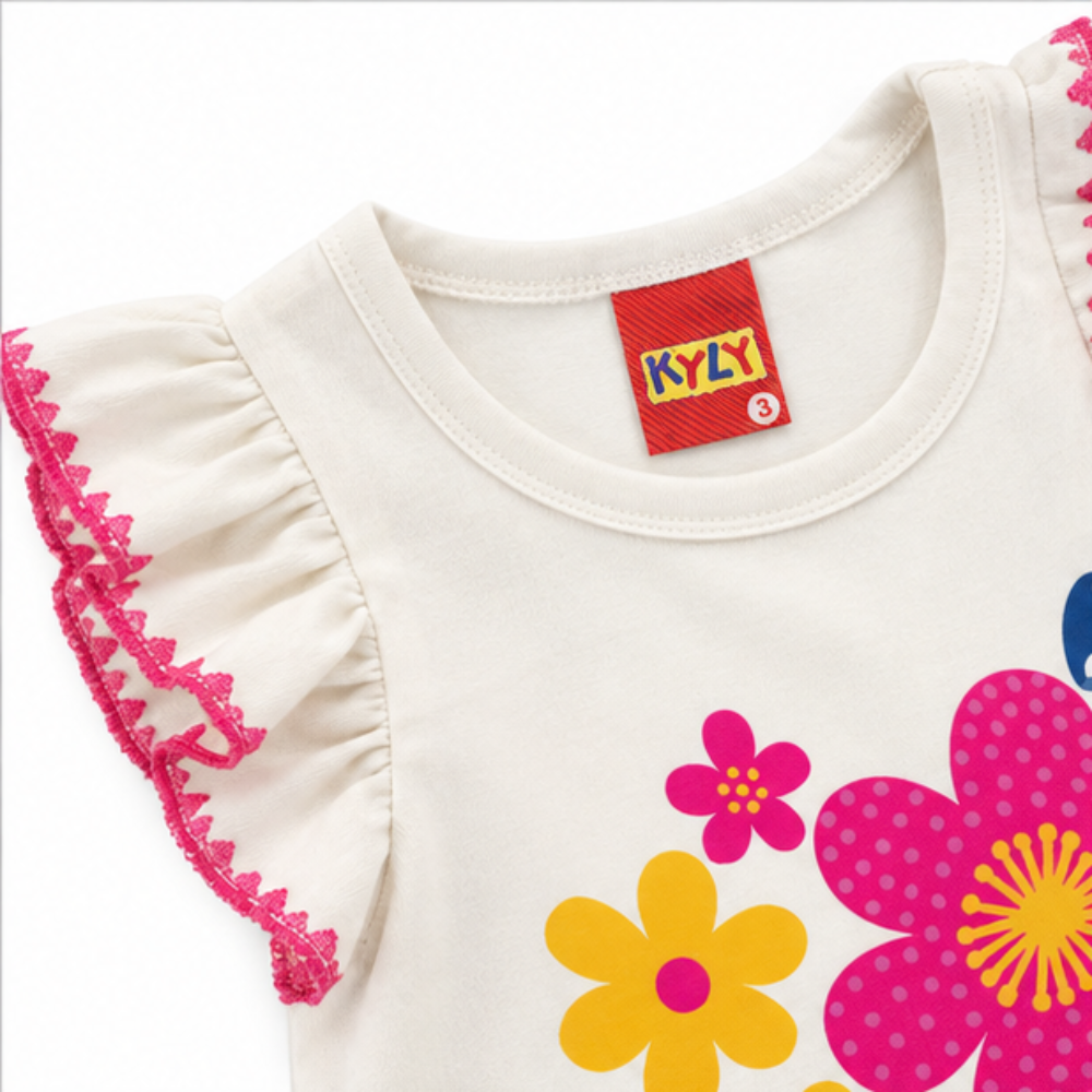 Conjunto Infantil Feminino Kyly Flores Blusa e Short