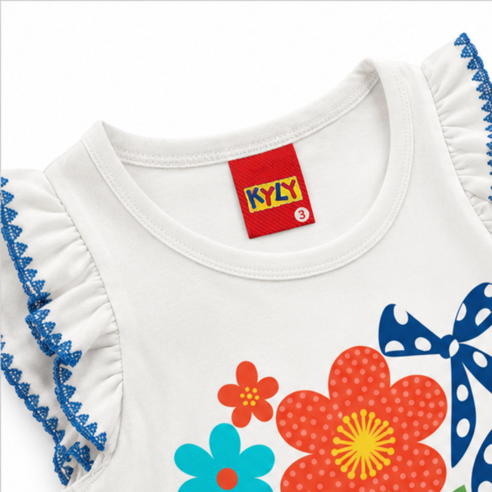 Conjunto Infantil Feminino Kyly Flores Blusa e Short