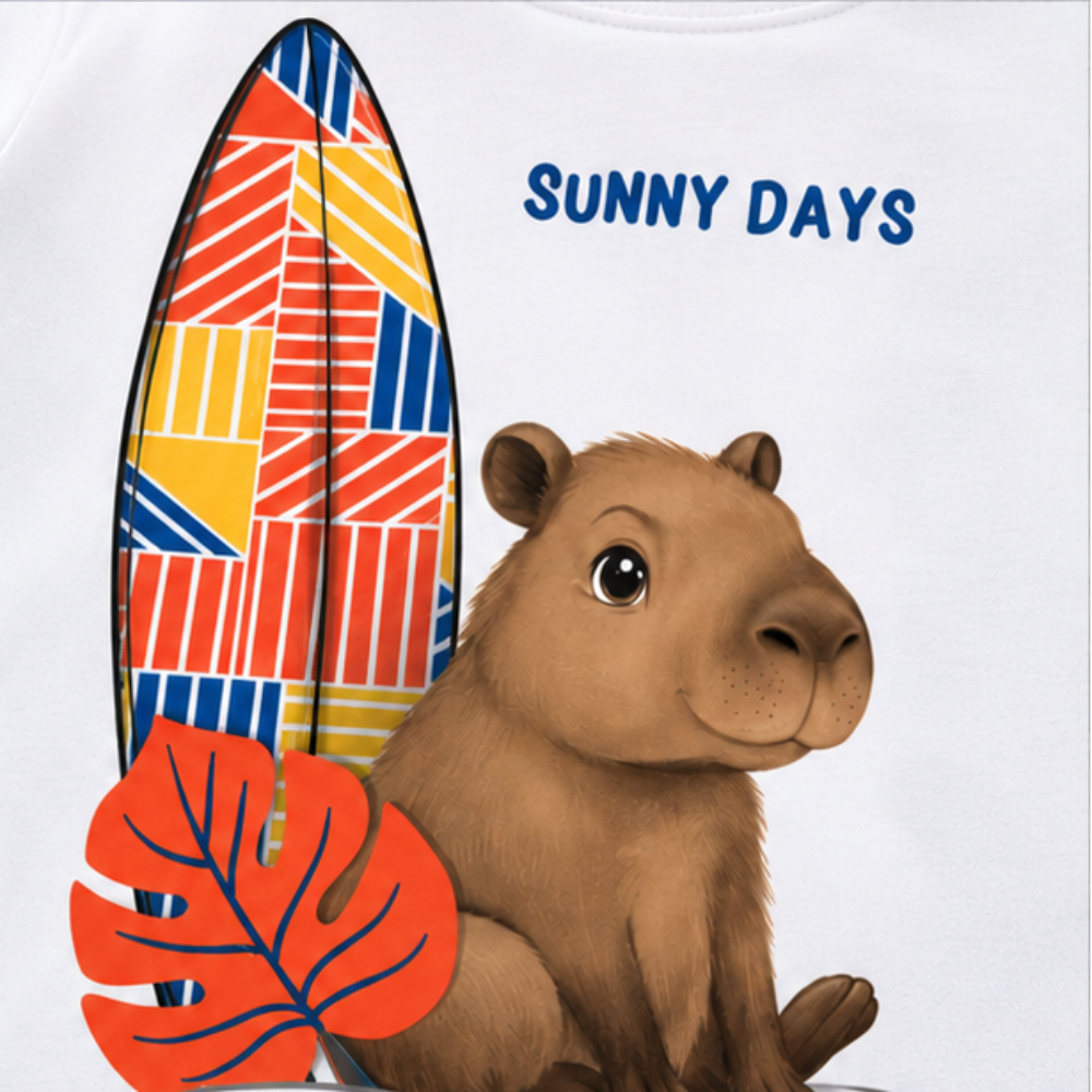 Conjunto Infantil Masculino Kyly Capivara Sunny Days Camiseta e Bermuda