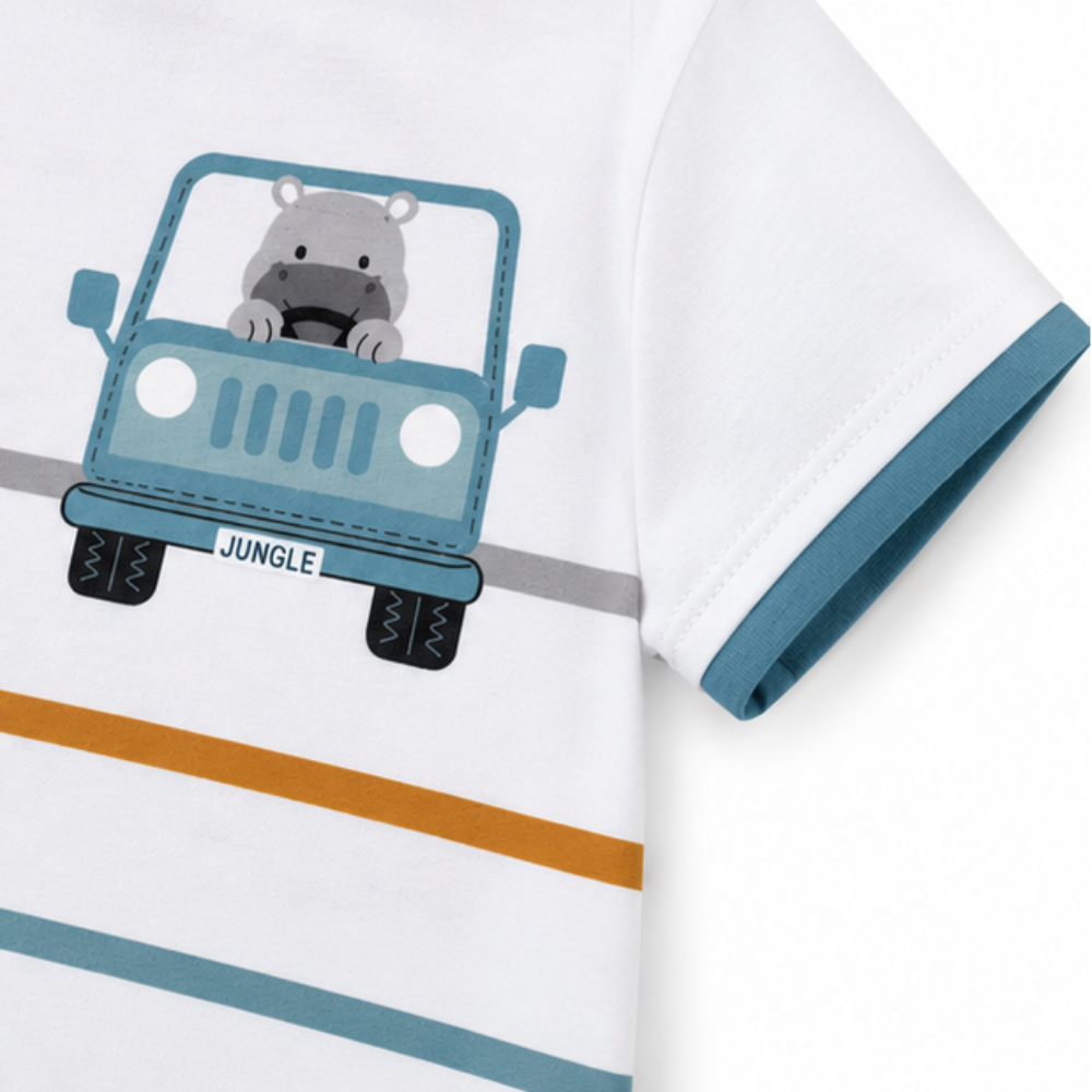 Conjunto Infantil Masculino Kyly Jungle Hipopótamo Camiseta e Bermuda