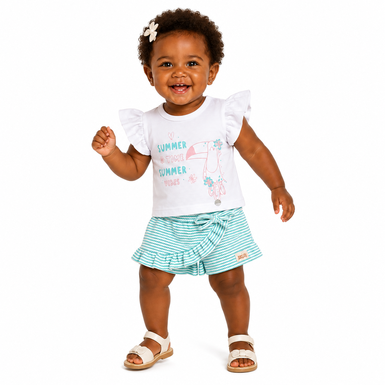 Conjunto Feminino Presente de Anjo Camiseta Silk e Short Listrado