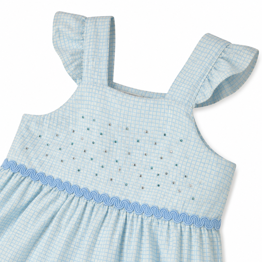 Vestido Infantil Feminino Alakazoo Xadrez Malha Nikko com Strass e Babados