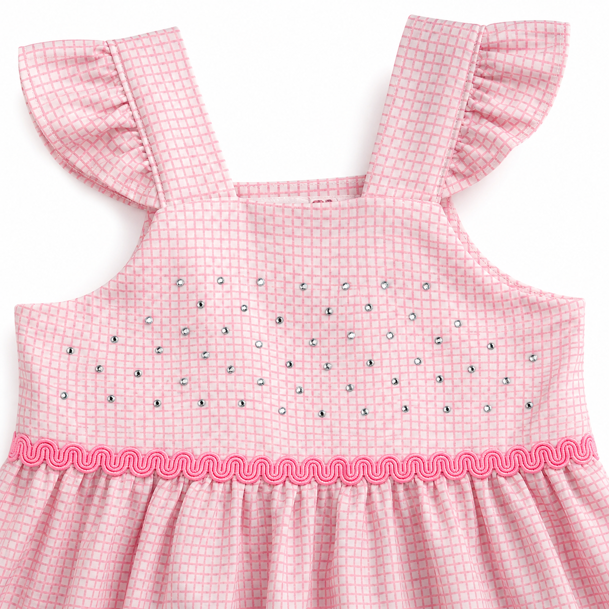 Vestido Infantil Feminino Alakazoo Xadrez Malha Nikko com Strass e Babados