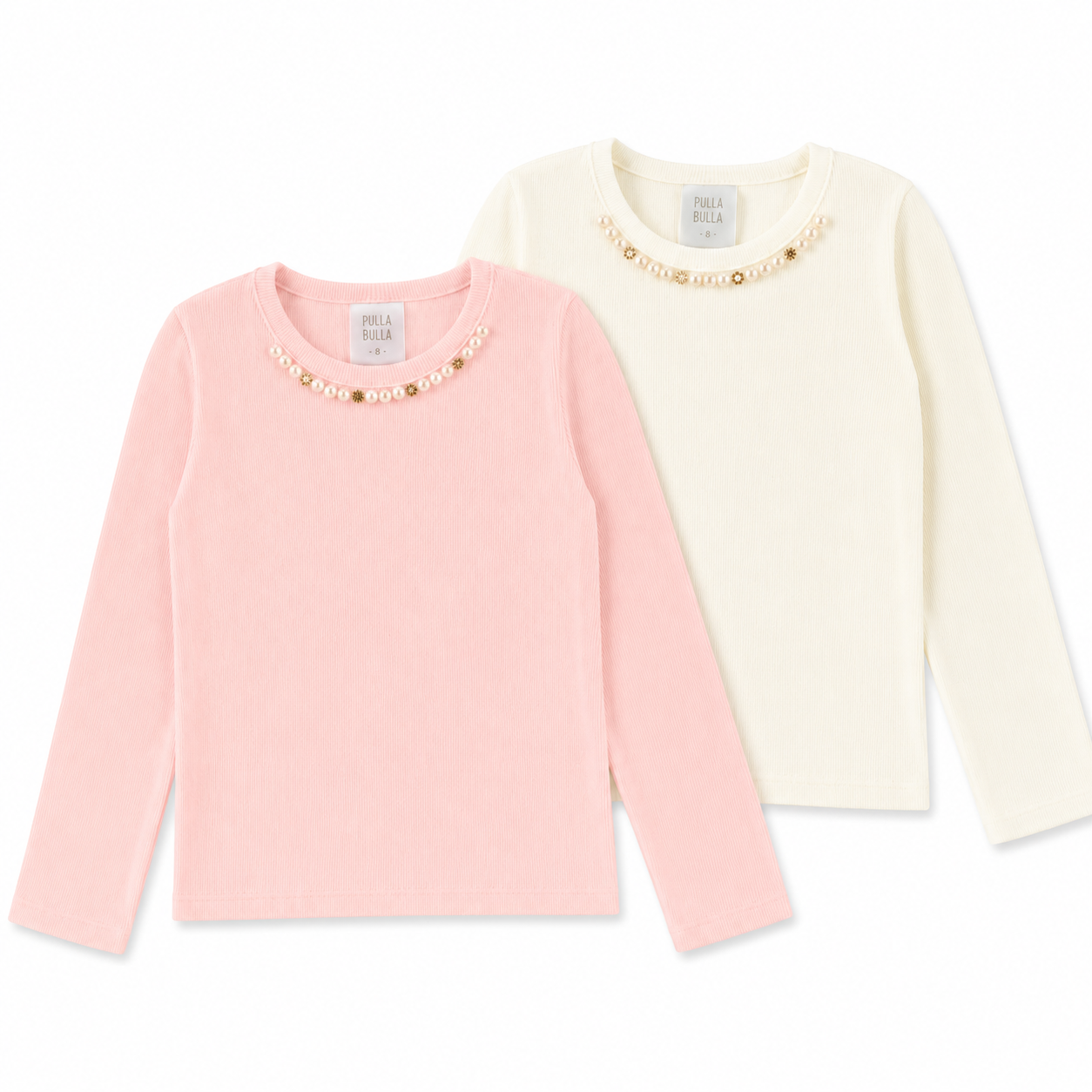 Blusa Infantil Feminina Pulla Bulla Manga Longa Canelada com Aplique de Pérolas