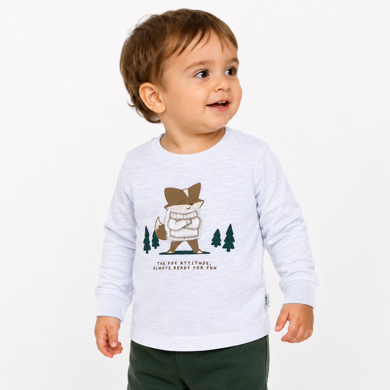 Camiseta Manga Longa Masculina Brincar e Arte Raposa The Fox Malha Flame