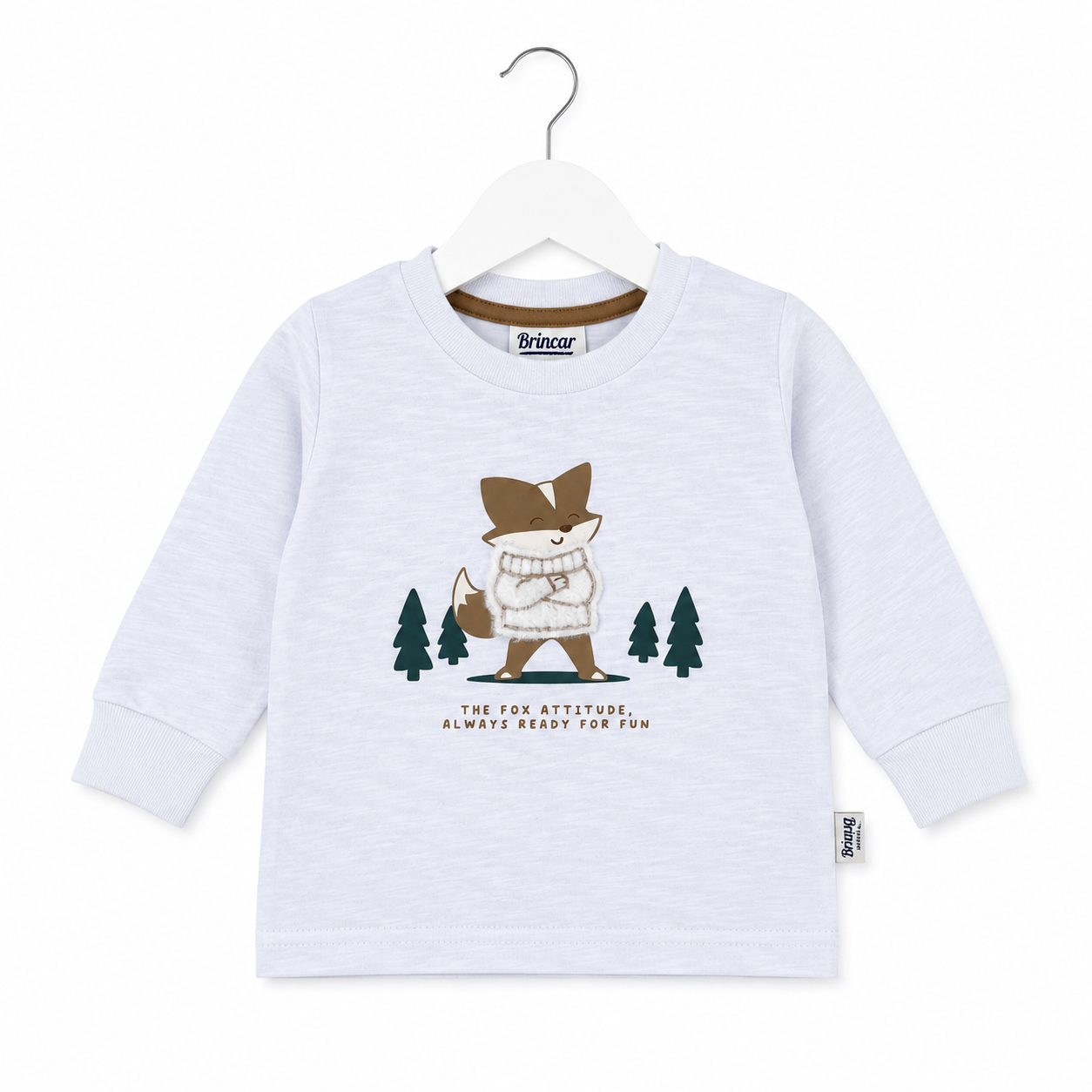 Camiseta Manga Longa Masculina Brincar e Arte Raposa The Fox Malha Flame
