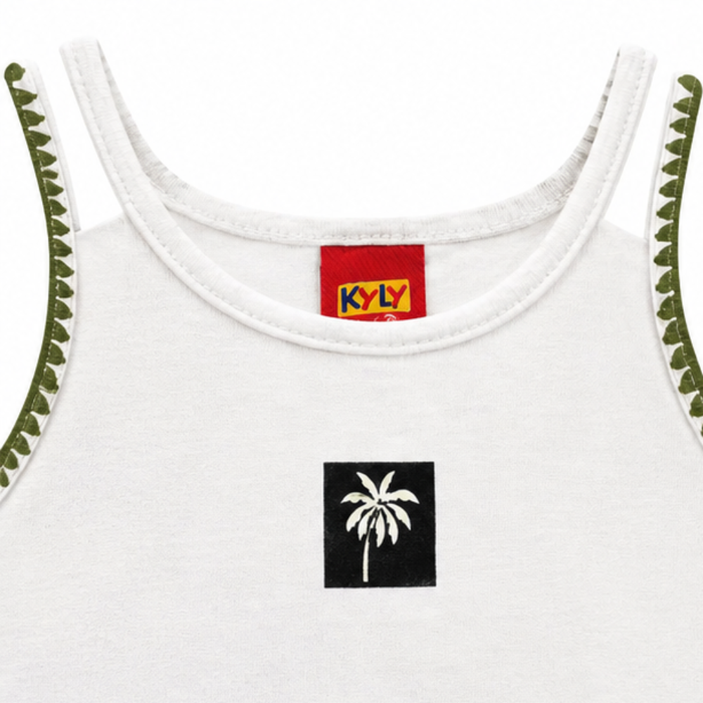 Conjunto Feminino Infantojuvenil Kyly Top e Short Estampa Tropical Coqueiro