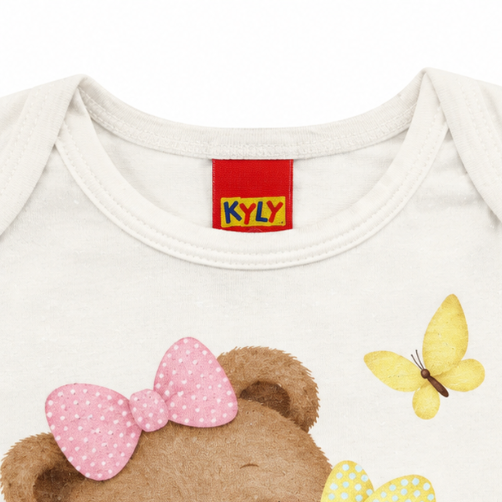 Conjunto Feminino Kyly Bebê Ursinha e Borboletas Body e Tapa-Fraldas&nbsp;