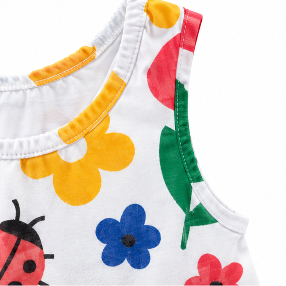 Vestido Feminino Kyly Bebê Regata Joaninha e Flores