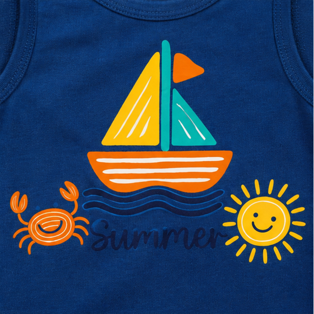 Conjunto Bebê Masculino Regata e Short Kyly Barco Summer