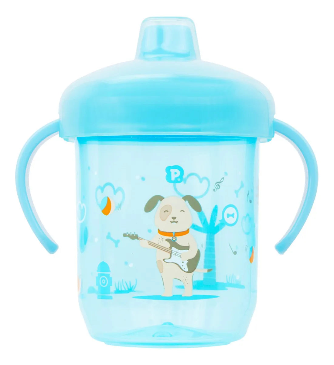 Copo De Treinamento Pimpolho Cachorro Bico Rigido Com alça E Tampa +6 M - 240 Ml - Azul