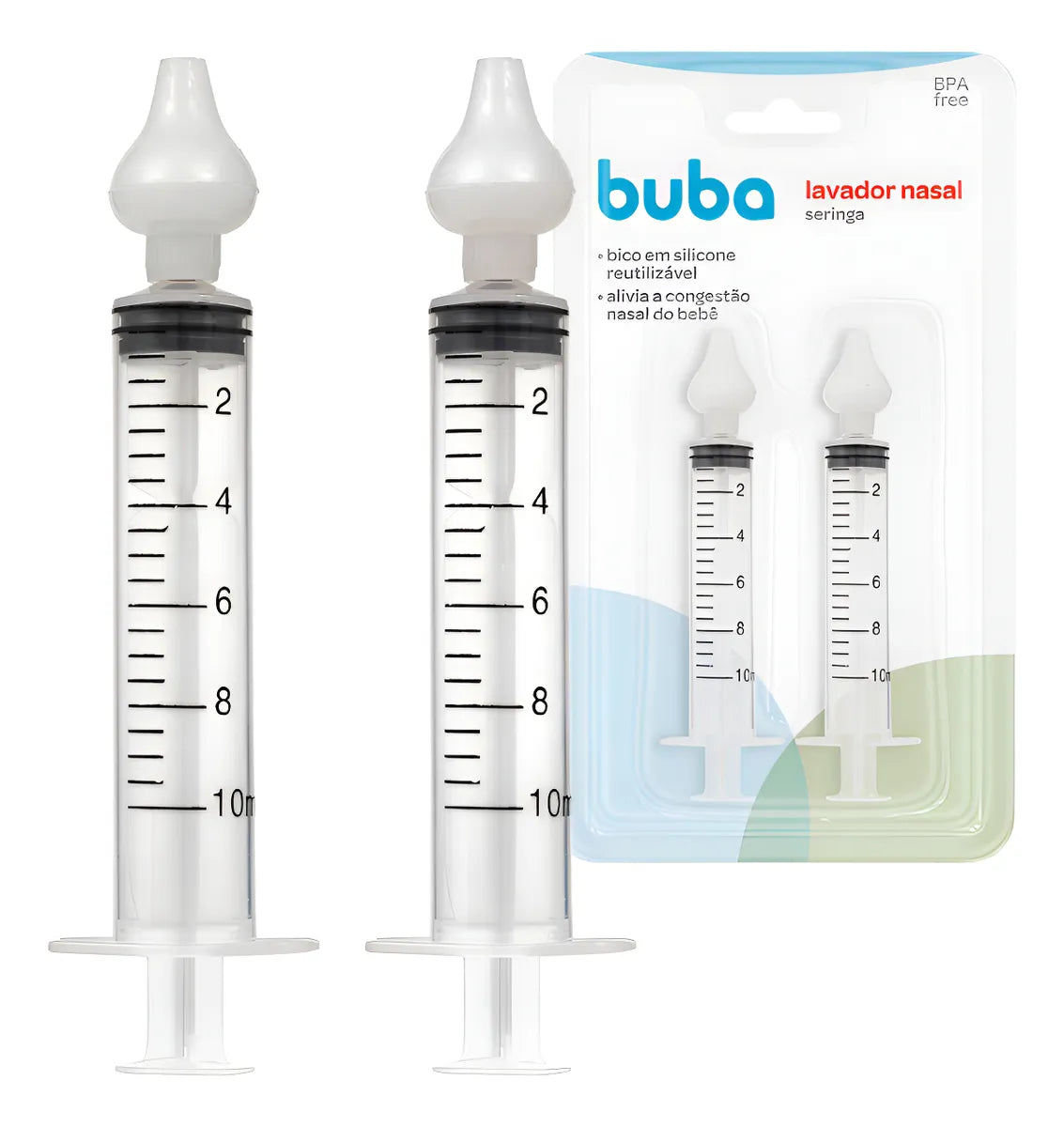 Kit Lavador Nasal Infantil Buba Seringa 10ml com Ponteira Silicone (2 Unidades)