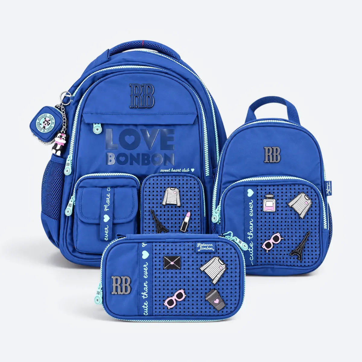 Kit Mochila de Costas Rebecca Bonbon Love 17,5 Oficial com Estojo e Lancheira