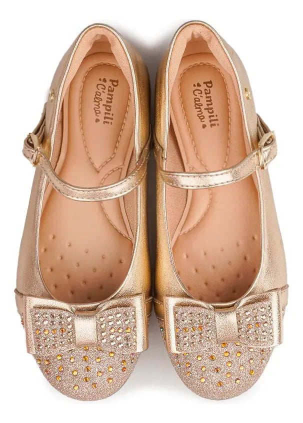 Sapatilha Infantil Festa Pampili Angel Laço com Glitter e Strass Confortável