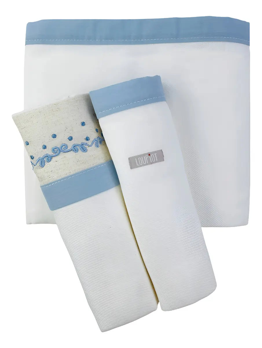 Kit Manta Cueiro Loupiot Nature Bordado Rolinho com 3 Peças 80x80 cm 100% Algodão