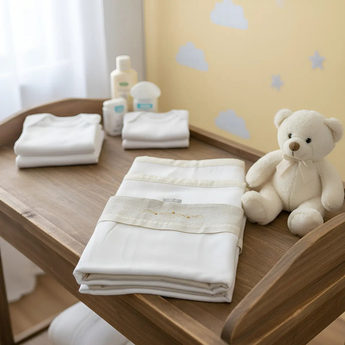 Kit Manta Cueiro Loupiot Nature Bordado Rolinho com 3 Peças 80x80 cm 100% Algodão