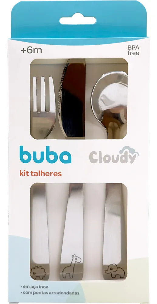 Kit Talheres Infantil Buba Em Inox Seguro e Livre De Bpa