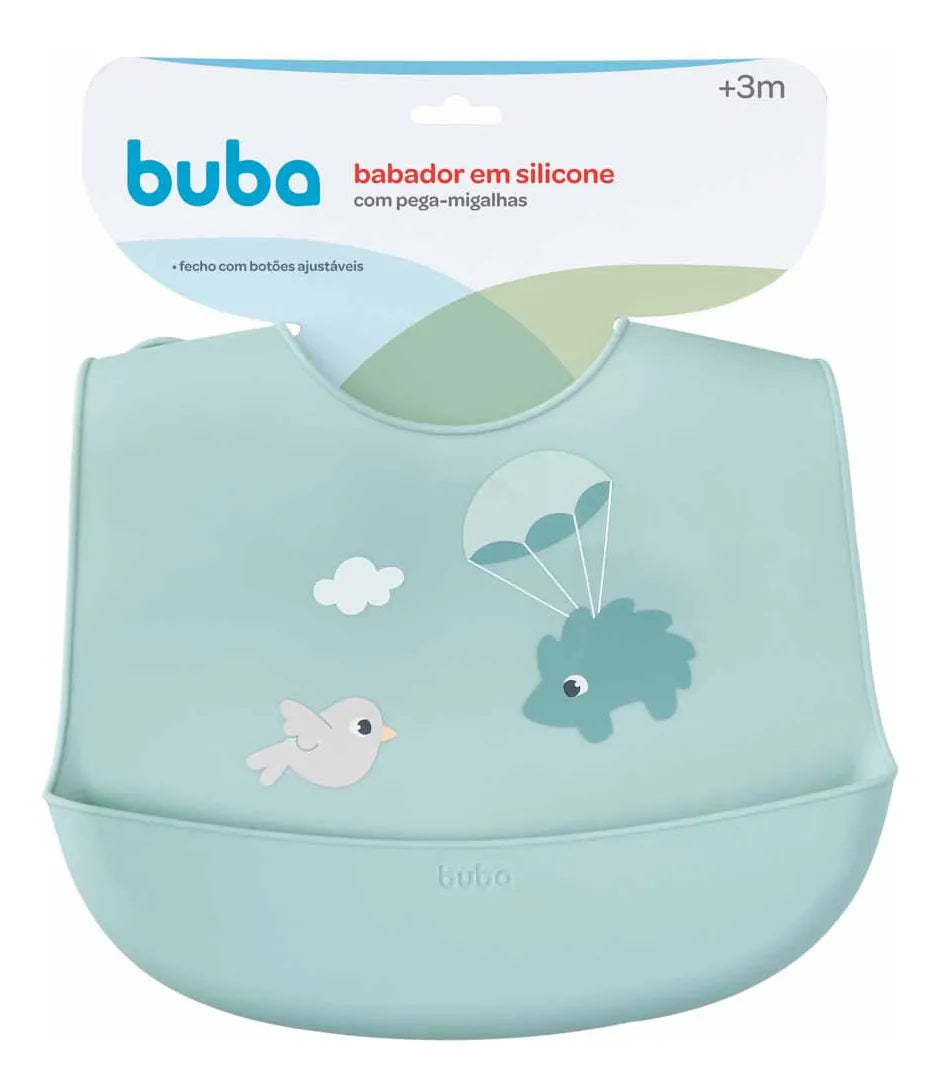 Babador Em Silicone Buba Com Pega Migalhas Cloudy +3 Meses