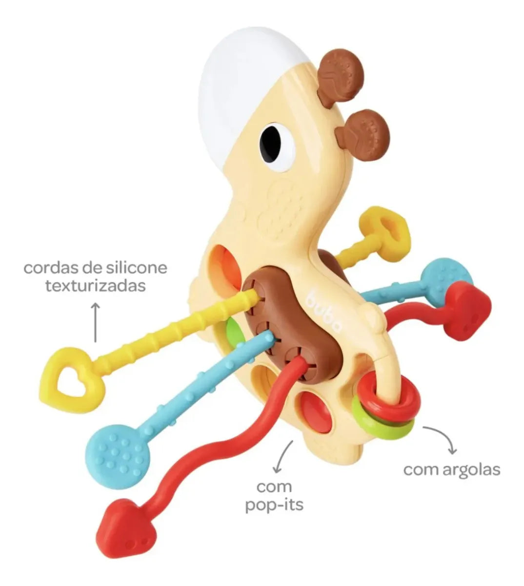 Girafinha de Atividades Buba +12M – Brinquedo Sensorial Educativo com Texturas e Acessórios