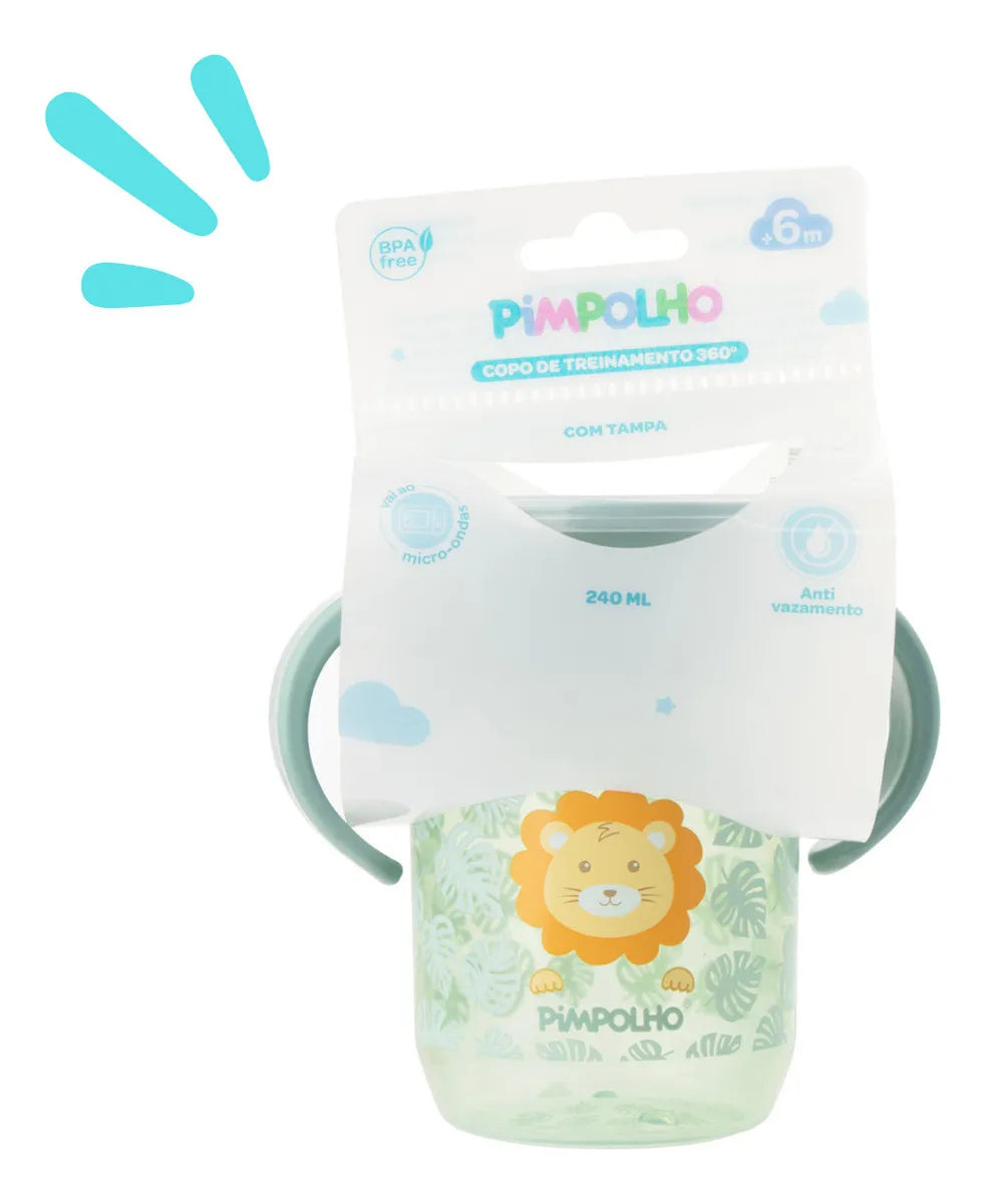 Copo Treinamento 360 Pimpolho Leao C/alca E Tampa +6 M - 240 Ml - Verde