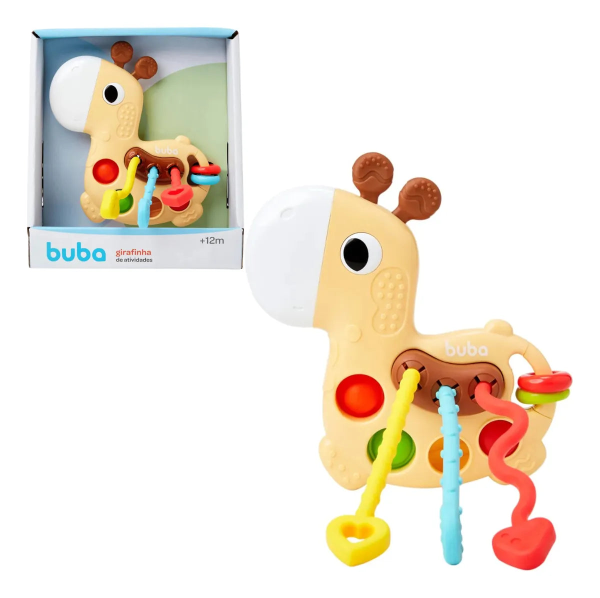 Girafinha de Atividades Buba +12M – Brinquedo Sensorial Educativo com Texturas e Acessórios