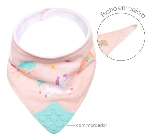 Babador Bandana Infantil Buba Magic com Mordedor de Silicone 4m+
