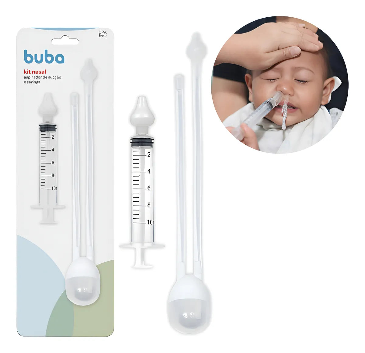 Kit Nasal Buba - Aspirador de Sucção e Seringa para Lavagem 10ml