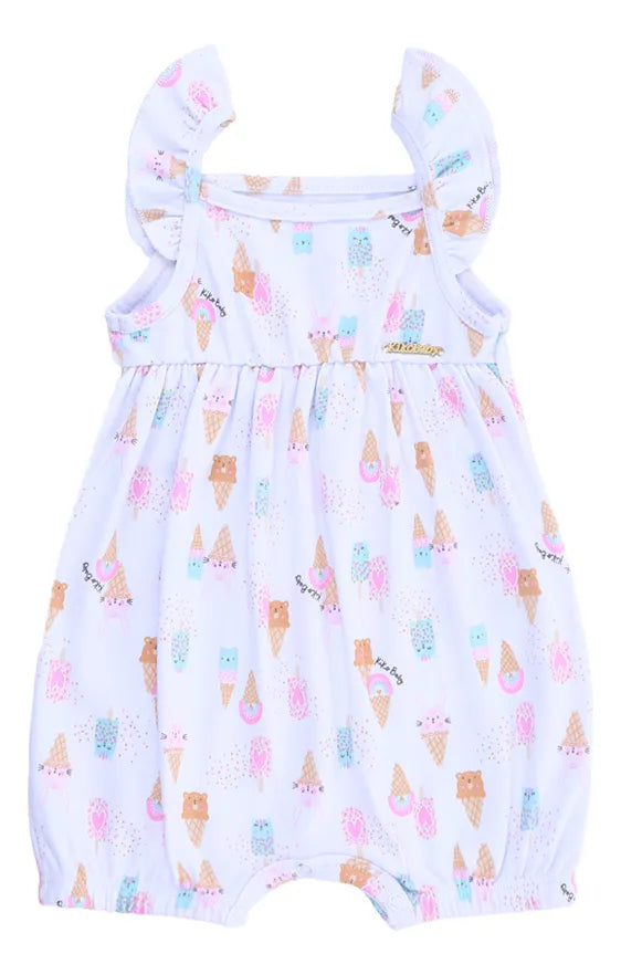 Macacão Infantil Feminino Kiko Baby Curto Sorvetes e Picolés – Conforto e Estilo para o Verão