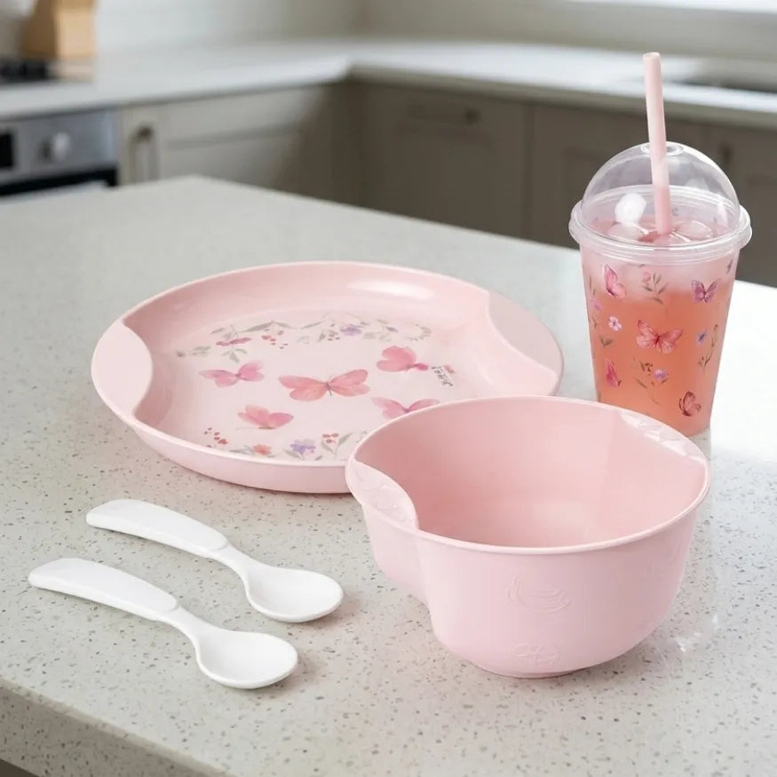 Kit Refeição Infantil Plasútil Jardim Encantado 5 Peças Livre de BPA