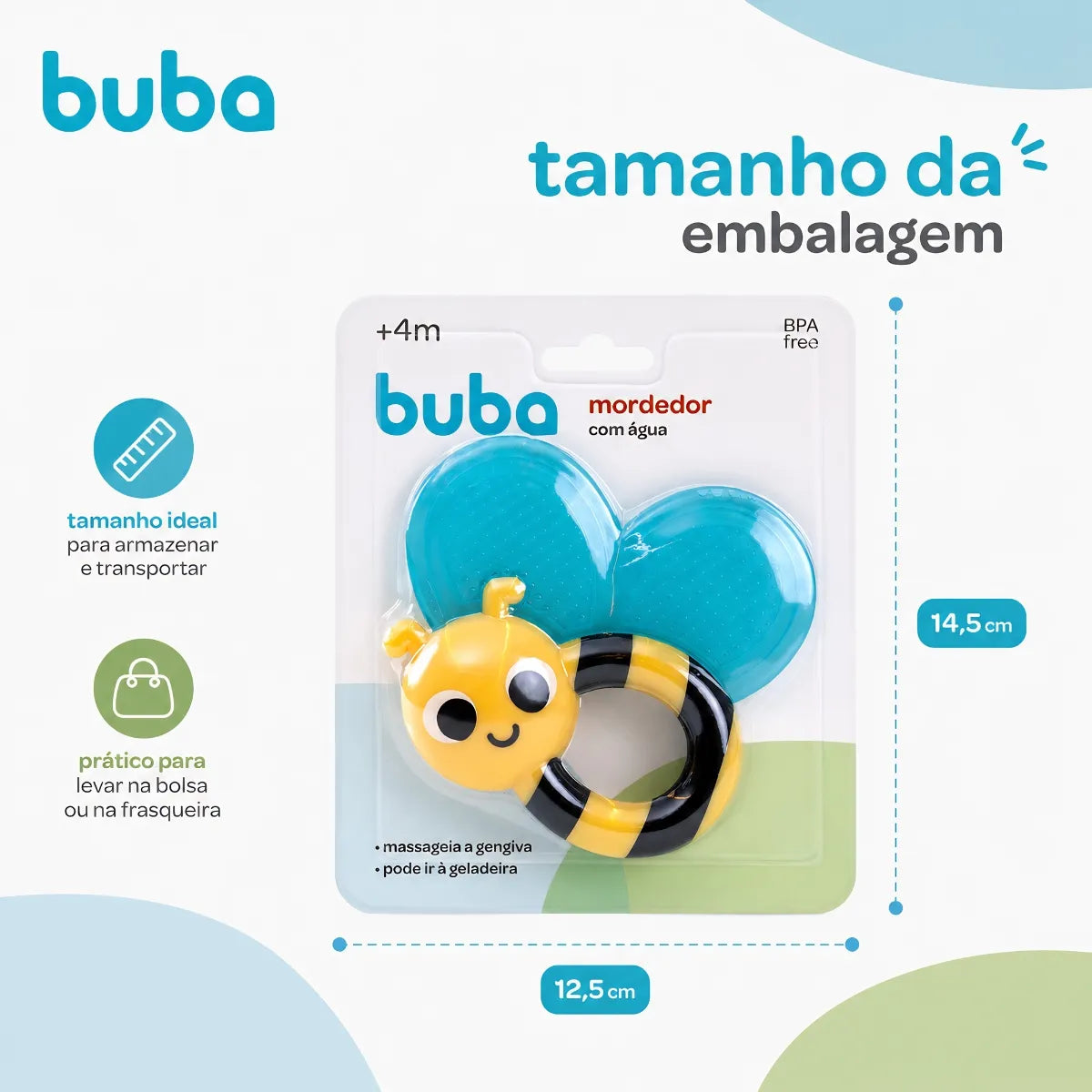 Mordedor Infantil com Água Buba Abelhinha +4M Livre de BPA