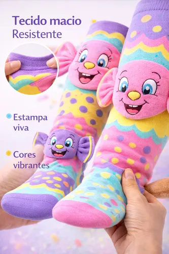Meia Infantil Divertida Meia Maluca Cano Alto