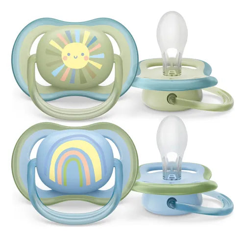 Chupeta Ultra Air Aven Dupla Sol E Arco Iris 0-6m Azul E Verde