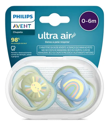 Chupeta Ultra Air Aven Dupla Sol E Arco Iris 0-6m Azul E Verde