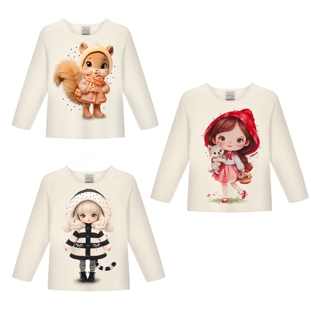 Blusa Infantil Feminina Alakazoo Manga Longa em Malha Modelli Estampada