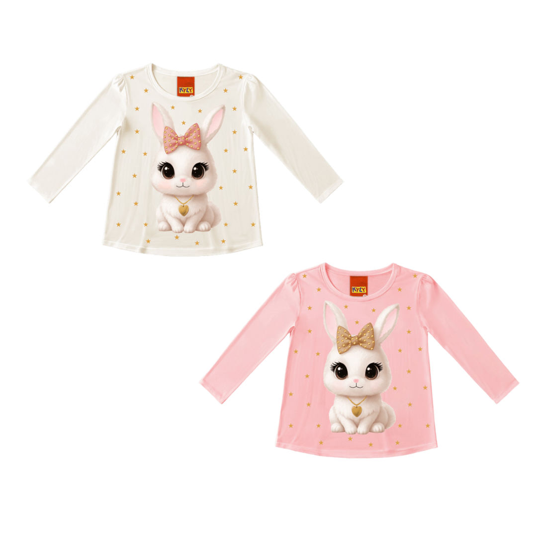 Blusa Infantil Kyly Feminina Manga Longa Coelhinha Estampada
