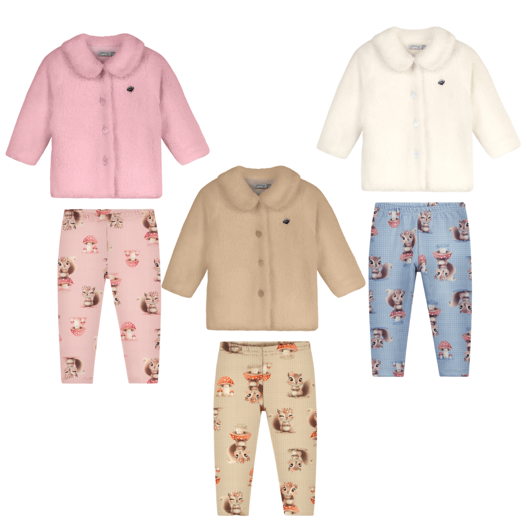 Conjunto Infantil Feminino Alakazoo com Casaco em Malha Pelo e Calça em Moletinho Soft