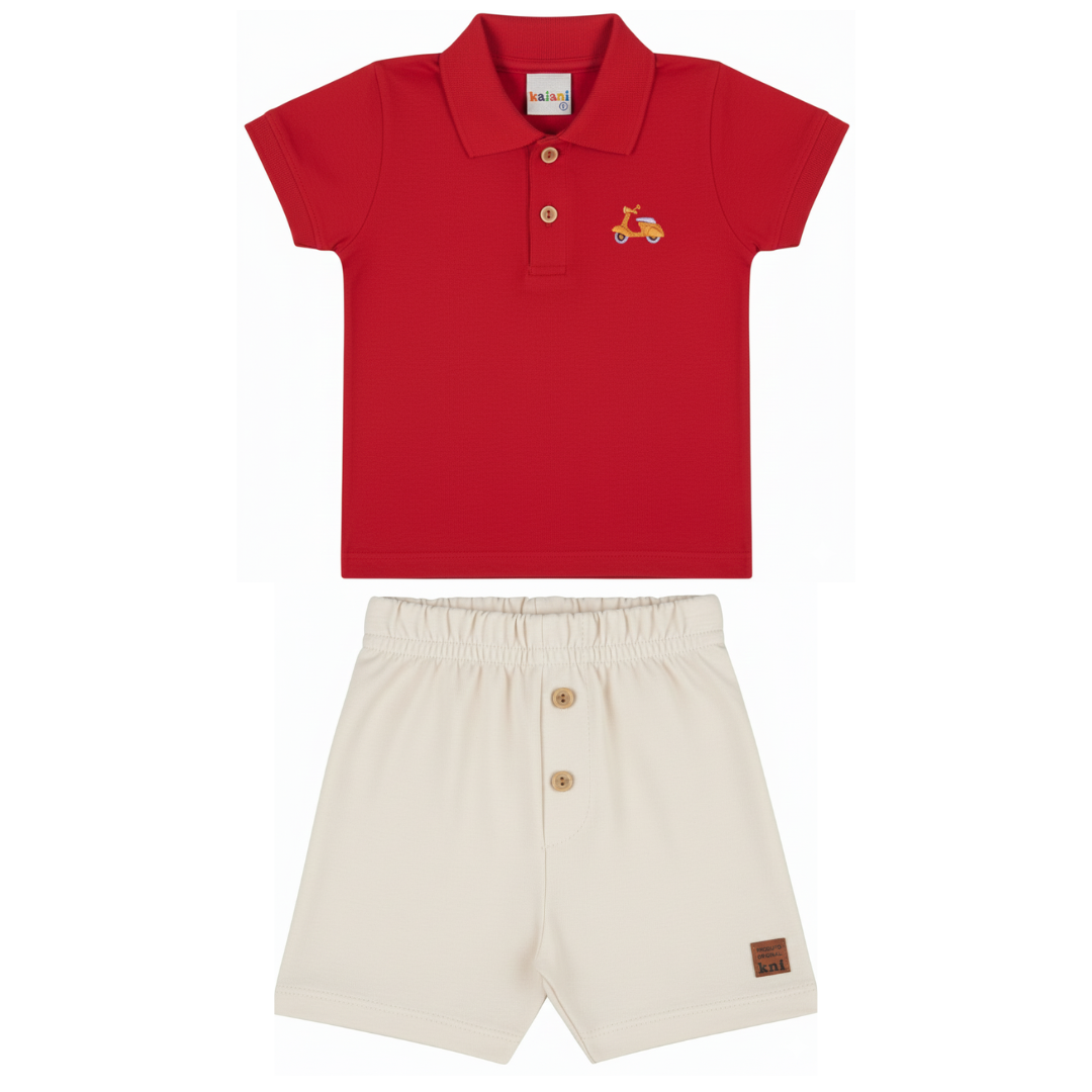 Conjunto Infantil Masculino Kaiani Polo Motocicleta – conforto e estilo para o dia a dia