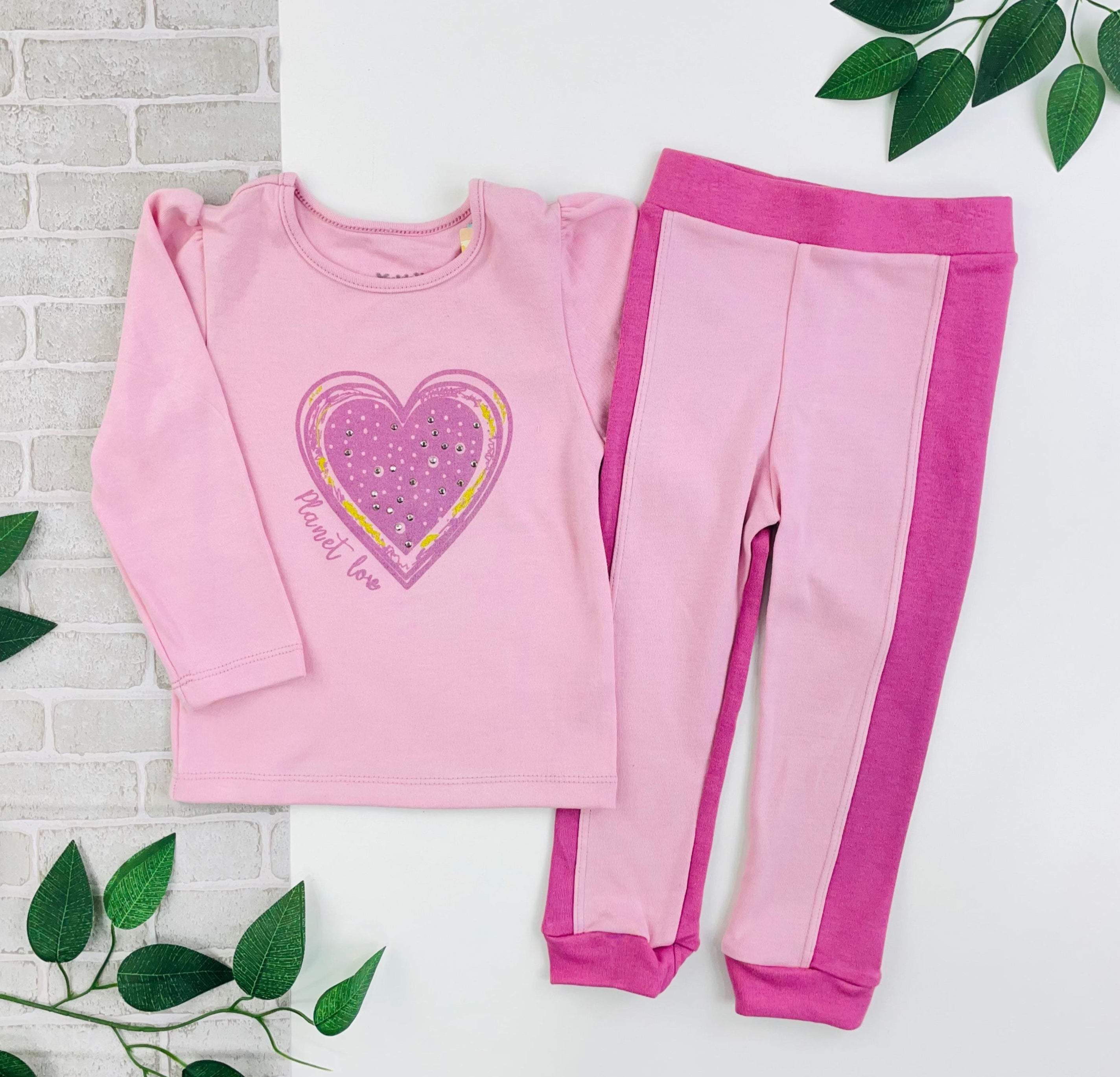 Conjunto Yuks Fem Blusa Manga Longa Com Calça Coração