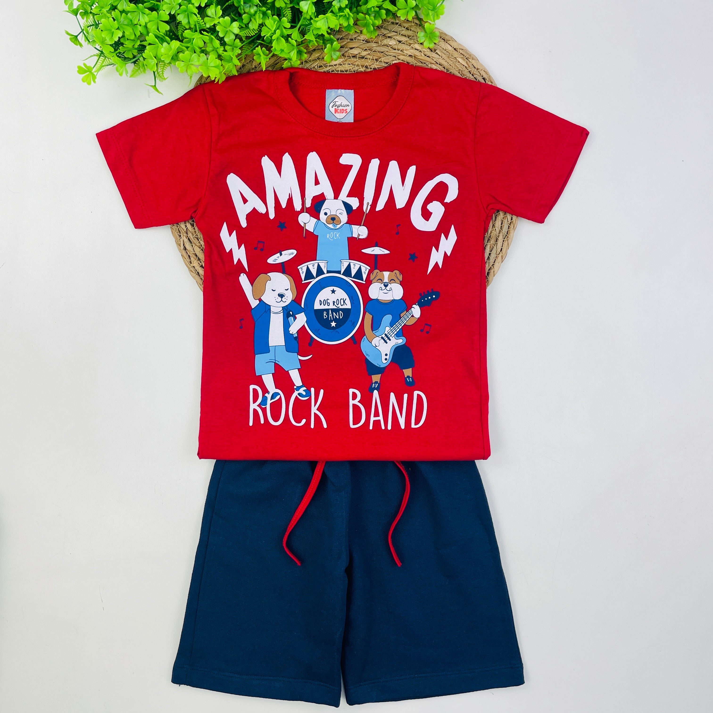 Conjunto Fashion Kids Infantil Masculino Amazing Dog Rock Band