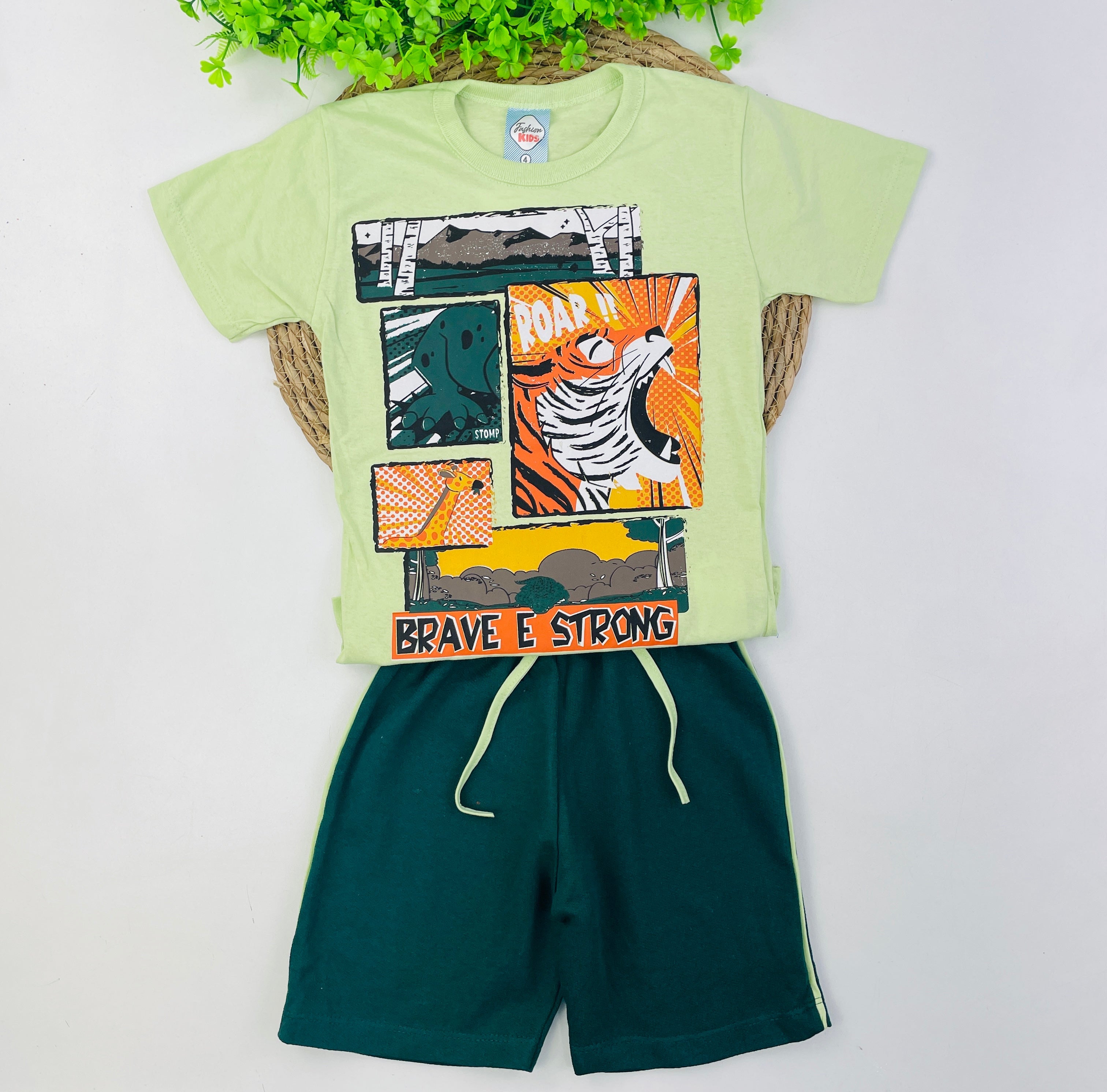 Conjunto Fashion Kids Infantil Masculino Brave E Strong