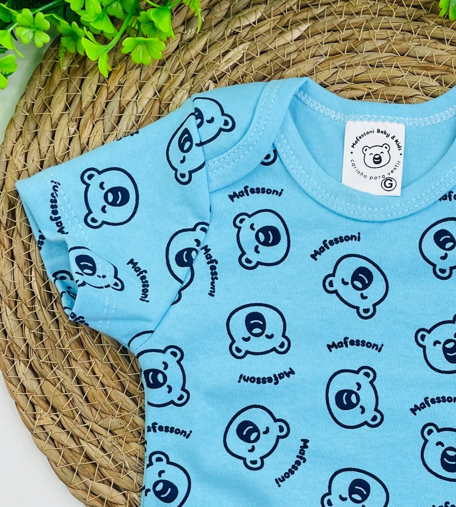 Body Meia Manga Mafessoni Urso Azul