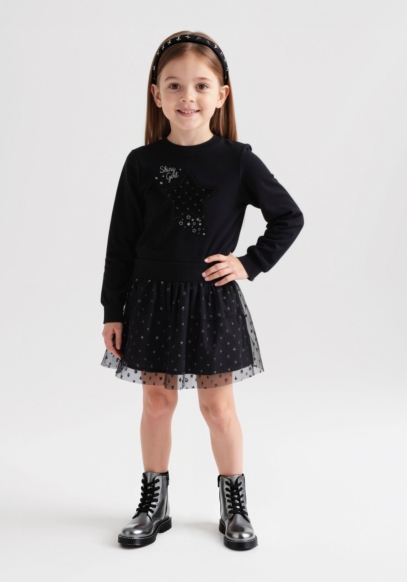 Conjunto Infantil Feminino Alakazoo Shine Girl em Moletom Felpado e Short Saia de Tule