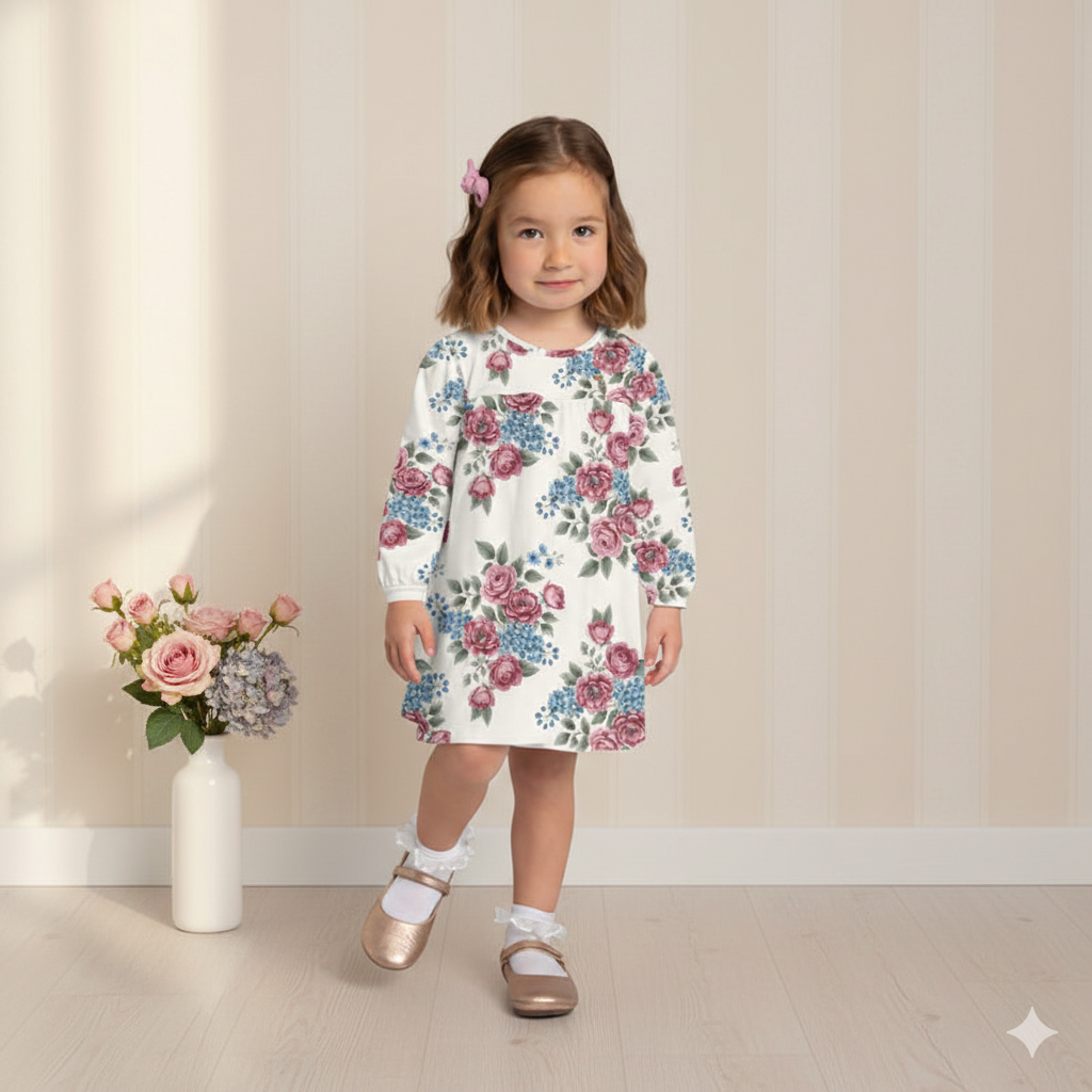 Vestido Infantil Feminino Milon Manga Longa Estampa Floral Delicada